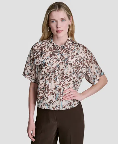 Dkny Women's Printed Collared Shirt In Gray