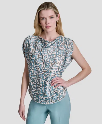 Dkny Women's Printed Cowl Neck Blouse In Gray
