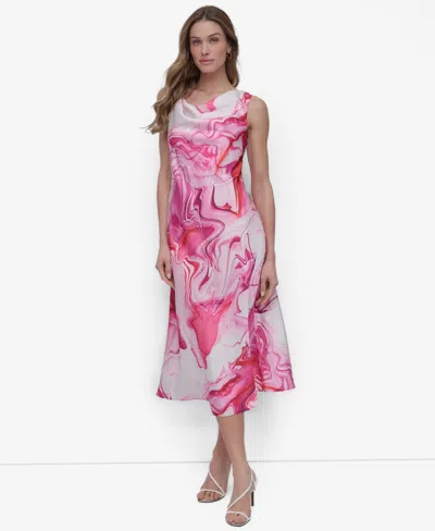 Dkny Women's Printed Cowlneck Sleeveless Midi Dress