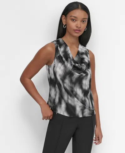 Dkny Women's Printed Cowlneck Top In Black Combo