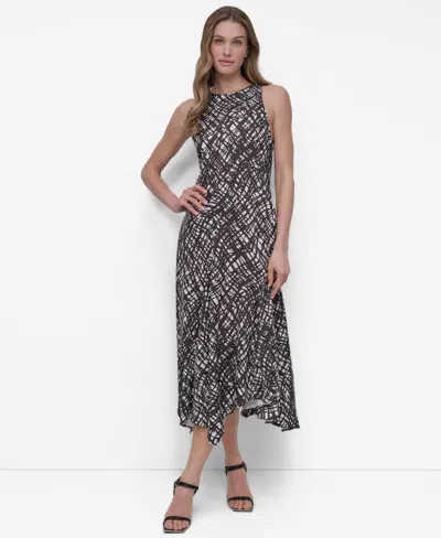 Dkny Women's Printed Crewneck High-low Hem Midi Dress In Multi