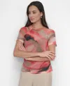 Dkny Print Mesh Top In Brushed Marblews