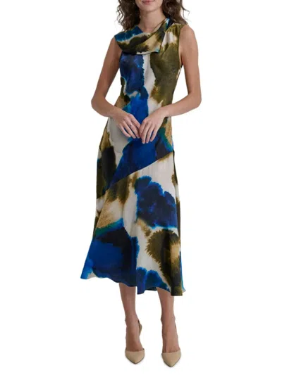 Dkny Women's Printed Draped-neck Midi-dress