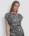 Dkny Flutter Sleeve Liquid Velvet Top In Gray
