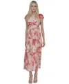 Dkny Women's Printed Flutter-sleeve Tie-waist Maxi Dress In Coral Multi
