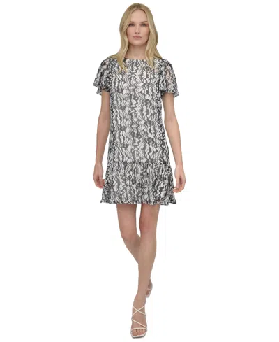 Dkny Women's Printed Flutter-sleeve Trapeze Dress In Multi