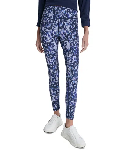 Dkny Women's Printed High-wasit Fitness Tights In Blue