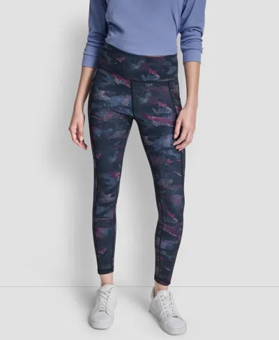 Dkny Women's Printed High-wasit Fitness Tights Pants In Transparent