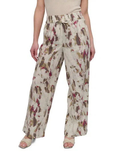 DKNY WOMEN'S PRINTED LINEN-BLEND PANTS