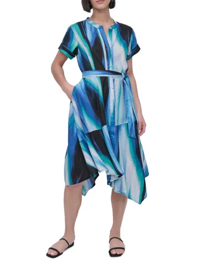 Dkny Women's Printed Linen Handkerchief-hem Wrap Dress