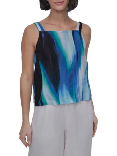 Dkny Women's Printed Linen Top In Blue