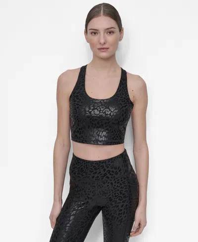 Dkny Women's Printed Long Racerback Sports Top In Black