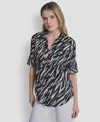 Dkny Printed Roll-tab Cuff Cotton Button-up Shirt In Multi
