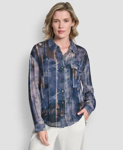 Dkny Women's Printed Long Sleeve Shirt In Blue