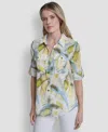 Dkny Printed Roll-tab Cuff Cotton Button-up Shirt In Multi
