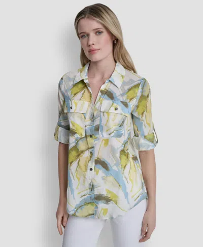 Dkny Women's Printed Long-sleeve Shirt In Blue