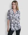 Dkny Printed Roll-tab Cuff Cotton Button-up Shirt In Multi