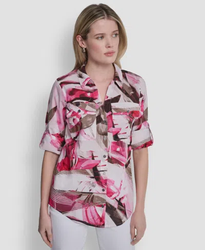 Dkny Women's Printed Long-sleeve Shirt In Pink