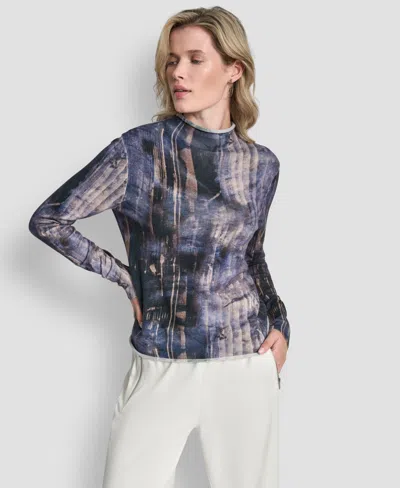 Dkny Women's Printed Long Sleeve Sweater In Blue