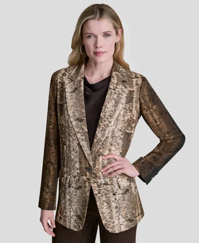 Dkny Women's Printed Long-sleeve Blazer In Brown