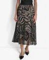Dkny Zebra Stripe Layered Mesh A-line Skirt In Black