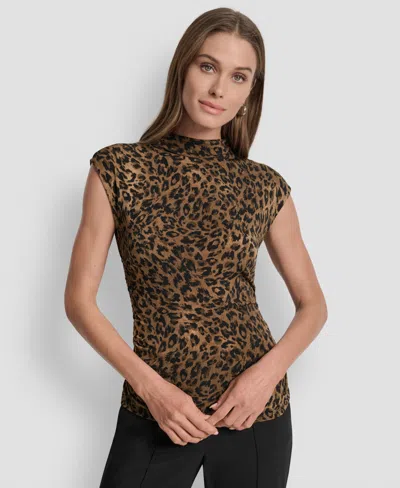 Dkny Women's Printed Mock-neck Cap-sleeve Top