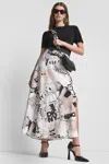 Dkny Printed Pull-on Newspaper Skirt In Multi