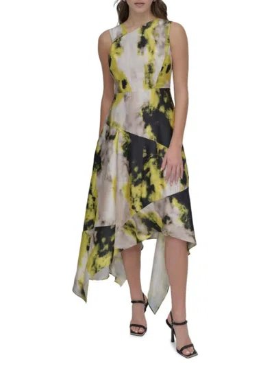 Dkny Women's Printed Paneled Scarf Twill Midi-dress