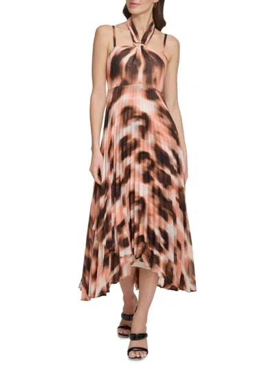 Dkny Women's Printed Pleated Chiffon Halter Dress