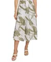 DKNY WOMEN'S PRINTED PLEATED COTTON VOILE MIDI SKIRT