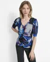 Dkny Print Ruched Puff Sleeve Top