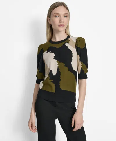 Dkny Women's Printed Puff-sleeve Sweater In Multi