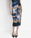 Dkny Womens Printed Mix Rib Short Sleeve Sweater Printed Rib Knit Midi Skirt In Multi