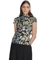 Shop Dkny Women's Printed Ribbed Knit Mock Neck Cap-sleeve Top In Brstrk Leo