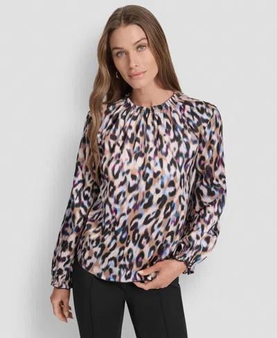 Dkny Women's Printed Ruffle Edge Blouse In Multi