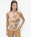 Dkny Petite Printed Sleeveless Cowlneck Top In Brown