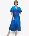Dkny Ruched Printed Satin Midi Dress In Cornflower Ombre Border