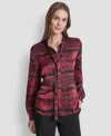 Dkny Twist Front Crinkle Satin Shirt In Multi