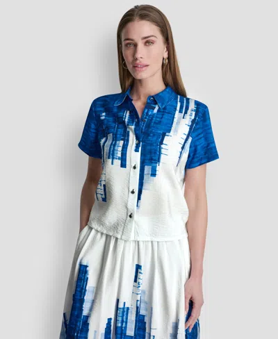 Dkny Women's Printed Short-sleeve Camp Shirt In Multi
