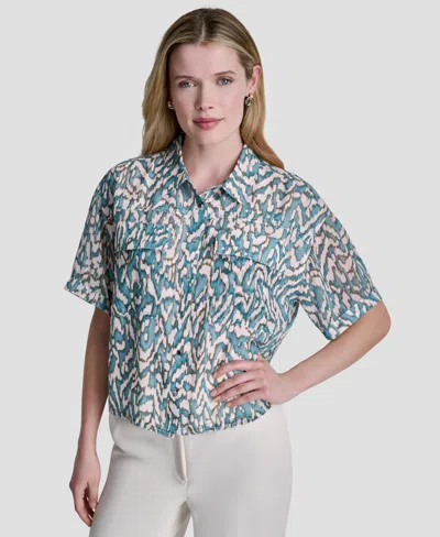Dkny Women's Printed Short-sleeve Shirt In Gray