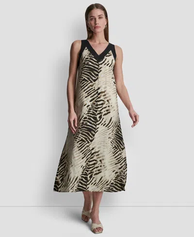 Dkny Print Colorblock Linen Midi Dress In Multi