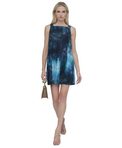Dkny Women's Printed Square-neck Sleeveless Dress In Indigo Multi