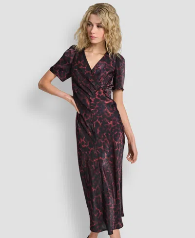 DKNY WOMEN'S PRINTED SUPPLE SATIN SHORT SLEEVES DRESS