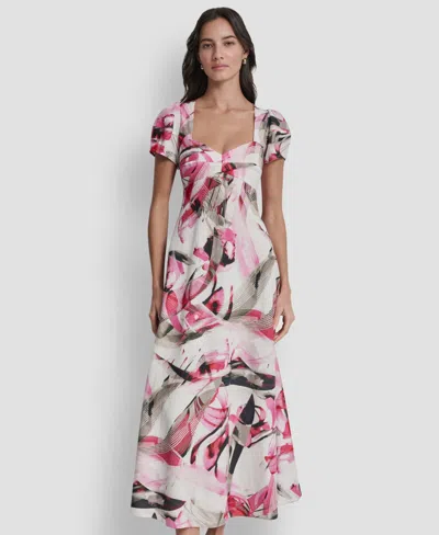 Dkny Print Short Sleeve Midi Dress In Pink