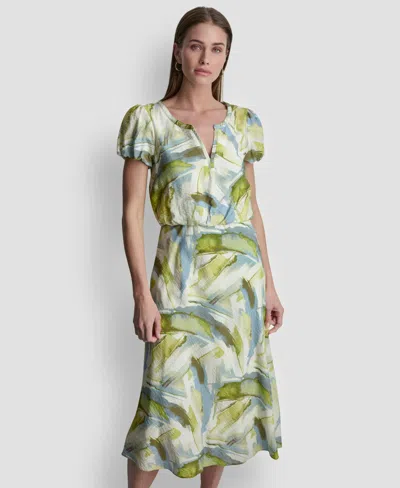 Dkny Women's Printed V-neck Midi Dress In Multi