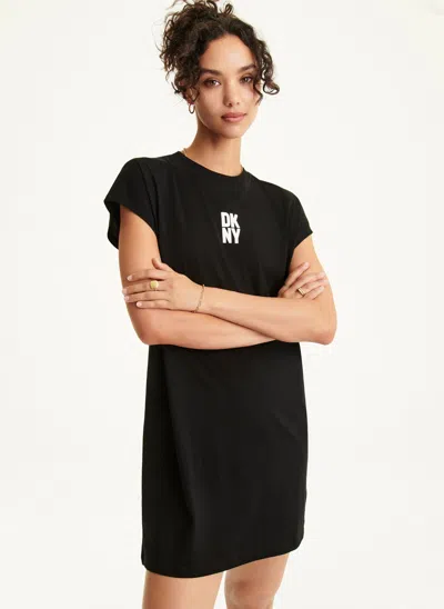 Dkny Women's Puff Logo T-shirt Dress In Black