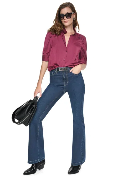 Dkny Women's Puff Short Sleeve Shirt In Burgundy