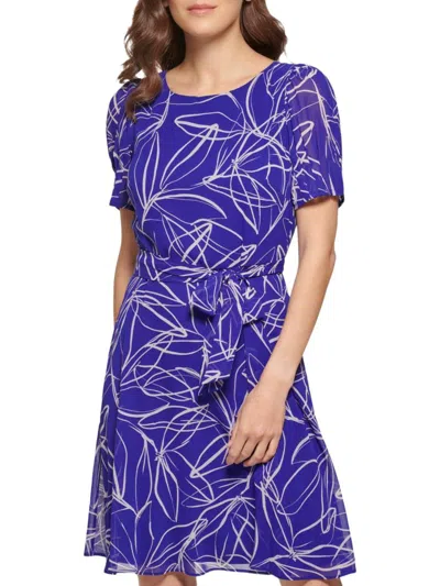 Dkny Women's Puff Sleeve Belted Dress In Blue