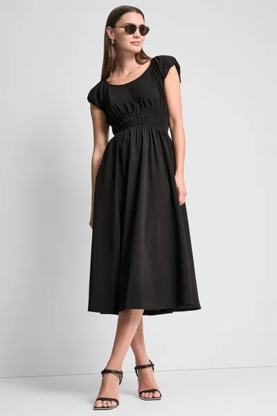 Dkny Women's Puff Sleeve Fit & Flare Midi Dress In Black