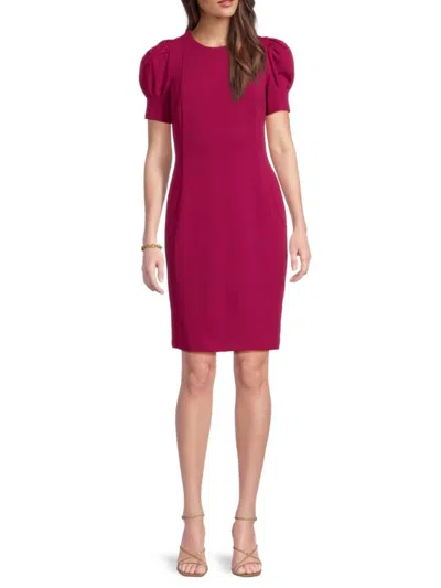 Dkny Women's Puff-sleeve Sheath Dress In Burgundy
